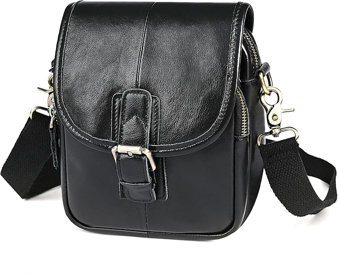 Water Resistant Canvas + Leather Hiking Riding Travel Fanny Waist Pack Small Phone Pouch For Men Women FB811-29 (1168-Black)