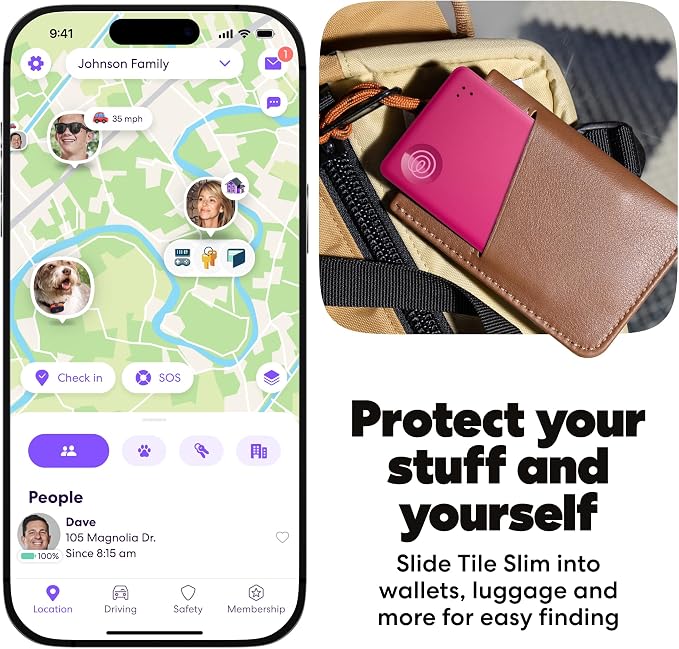 Tile by Life360 Slim - Wallet Finder, Bluetooth Tracker and Item Locator for Luggage Tags, Passports and More. Both iOS and Android Compatible. Phone Finder. 1-Pack (Pink Punch)