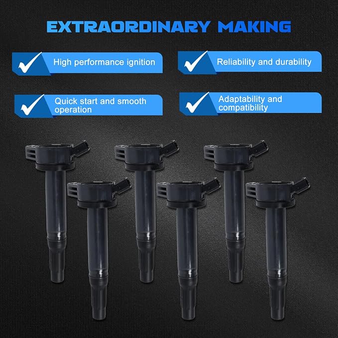 6PCS UF487 Ignition Coils Ignition Coils Pack Fits for 2010-2024 4Runner, 2007-2015 Sienna, 2005-2018 Avalon Highlander Camry RX350 IS350 IS250 2.5L 3.0L 3.5L 4.0L, Aftermarket Parts