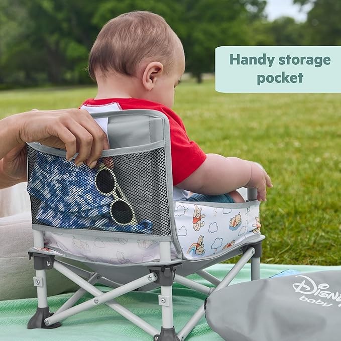 Bright Starts Disney Winnie The Pooh Pop 'N Sit Portable Booster, Indoor/Outdoor Use, Floor Seat with Feeding Tray, 6 Mos - 3 Yrs