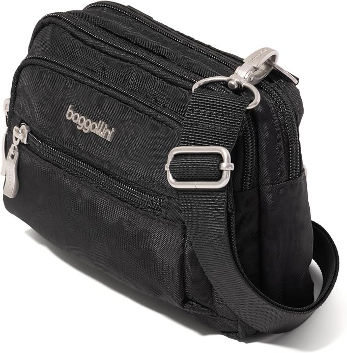 Baggallini Triple Zip Small Crossbody Bag for Women - Lightweight Convertible Fanny Pack Belt Bag