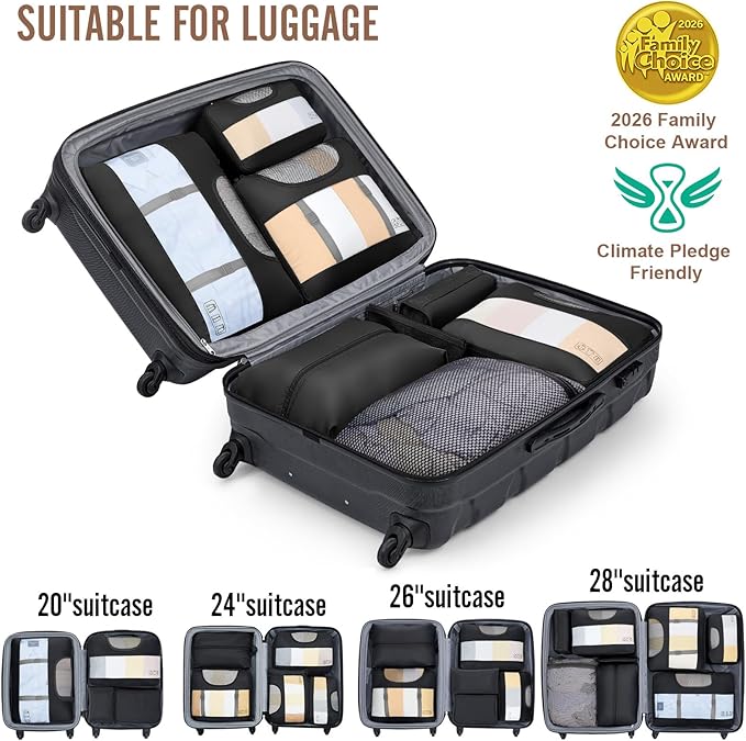 Veken 10 Set Packing Cubes for Travel Essentials, Suitcase Organizer Bags in 4 Sizes, Carry-On Luggage Accessories with Large Laundry Bag & Passport Holder, Must-Have for Airplane, Road Trip & Camping