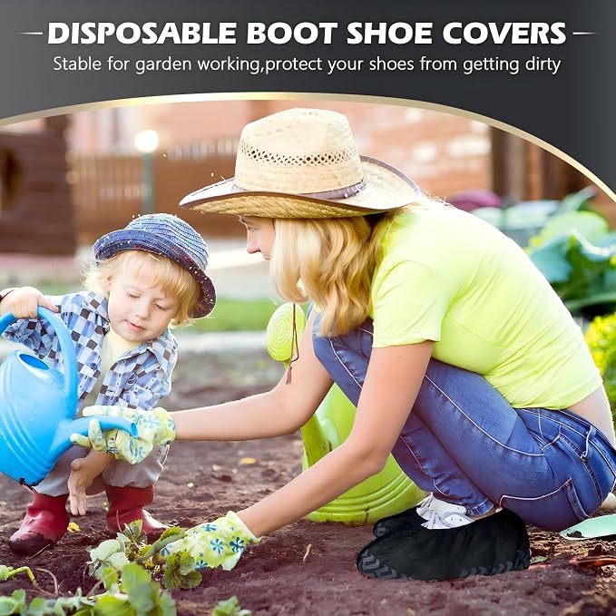 Leumoi 500 Pcs Disposable Boot Covers Bulk Non Slip Disposable Shoe Covers Large Durable Non Woven Shoe Protector for Indoors, Home, Floors and Shoes, One Size Fits Most(Black)