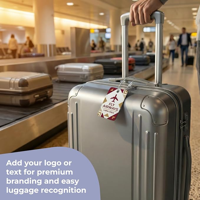 Personalized Suitcase Tags, Custom Luggage Tag with Logo or Text, Address Card Included, Polyester 2.75 x 4.13 in, White, 5 Pack, for Corporate Travel and Business Travel Accessories