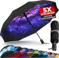 TUMELLA Strongest Windproof Travel Umbrella (Compact, 100MPH Wind-Tested), Light, Portable, One-Handed Use, Automatic Folding Rain Umbrella, Durable, Premium Grip, Fits Car & Backpack