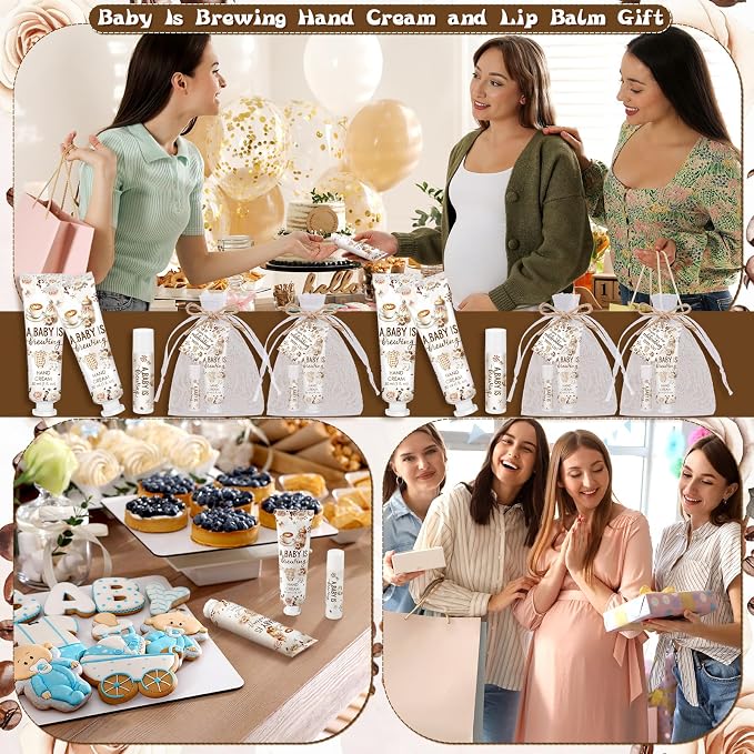 48 Sets a Baby Is Brewing Baby Shower Favors for Guests Coffee Babies Shower Gift Hand Cream and Lip Balm Bulk Thank You Souvenir for Pregnancy Diaper Party Supplies Gender Reveal Games Prizes