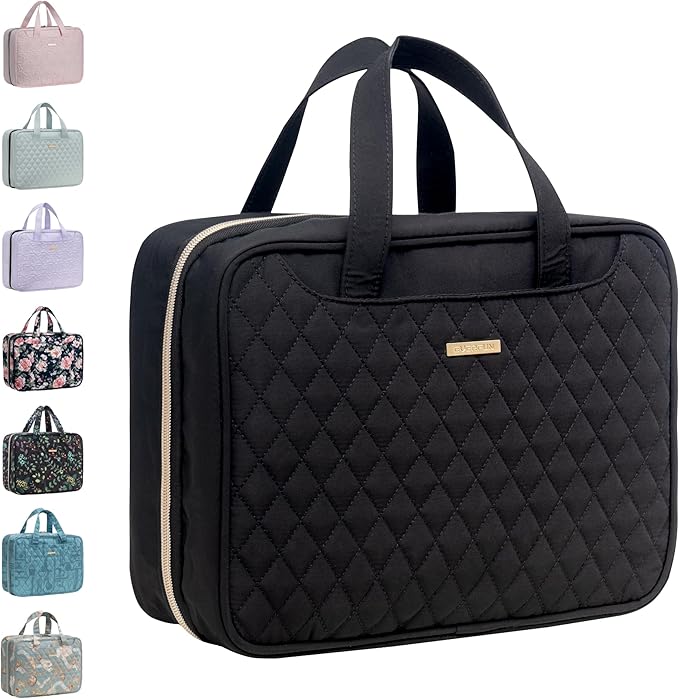 Everfun Travel Toiletry Bag with Hanging Hook and Leakproof Wet/Dry Compartments, Large Capacity Makeup Cosmetic Organizer for Women, 12x9x4.5 Inch, Black