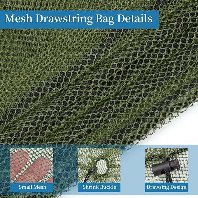 6 Pcs Mesh Bags Drawstring, 14x17 Inch with Lock, Multipurpose Storage Bags for Gym, Balls, Beach, Laundry (Green)