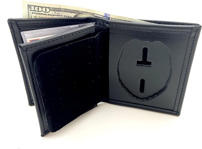 Perfect Fit Shield Wallets Eagle Top Badge Wallet Police Shield Security Fits for Blackington 296 Security Style Badge Bi-Fold Hidden Badge Wallet Leather Black (Cutout PF209)