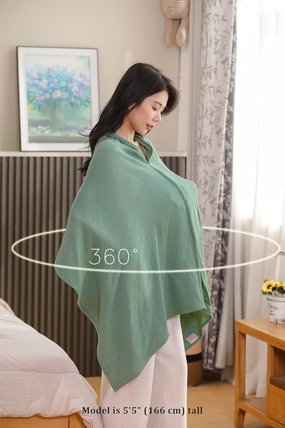 TADO MUSLIN 2-Pack Nursing Covers for Breastfeeding, 100% Organic Cotton Muslin Nursing Cover for Mom, Soft Breathable Breastfeeding Cover, Full Privacy Cover for Nursing, Regular Coverage Green