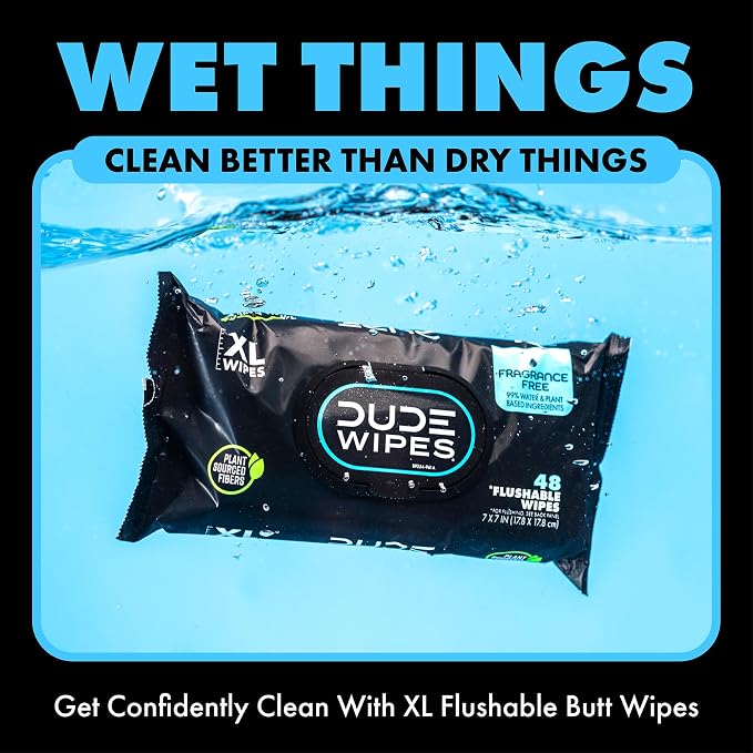 DUDE Wipes - Flushable Wipes - 12 Pack, 288 Wipes - Unscented Extra-Large Adult Wet Wipes - Vitamin-E & Aloe - Septic and Sewer Safe