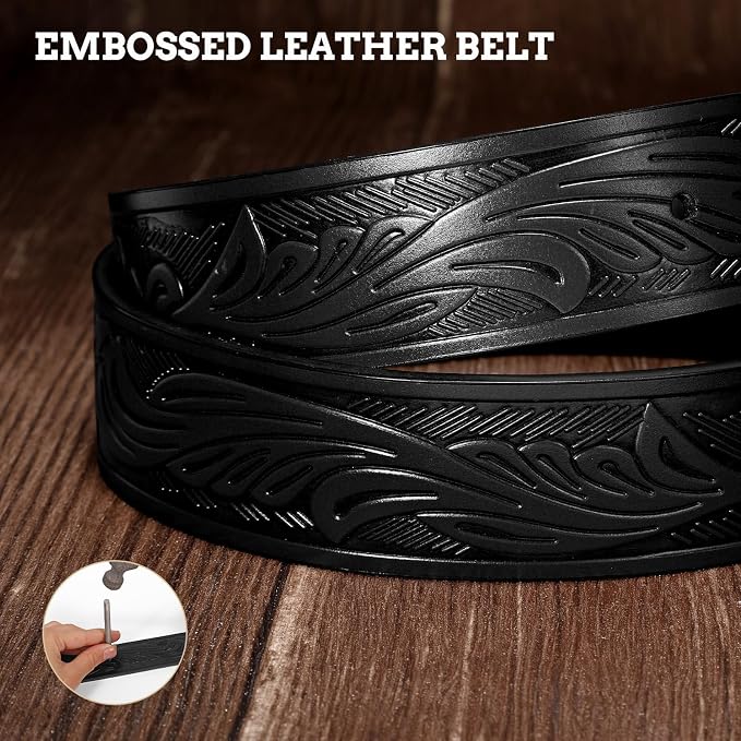 SANSTHS Western Cowboy Belts for Men Women, Mens Western Belt Bull Buckle Country Belt Cowboy Leather Belt for Jeans