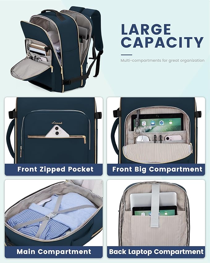 LOVEVOOK 40L Travel Backpack Flight Approved Carry on Backpack,3 Packing Cubes,Waterproof Personal Item Travel Bag,TSA Carry on Luggage Suitcase Travel Essentials,Gifts for Women & Men,fits 17" Laptop