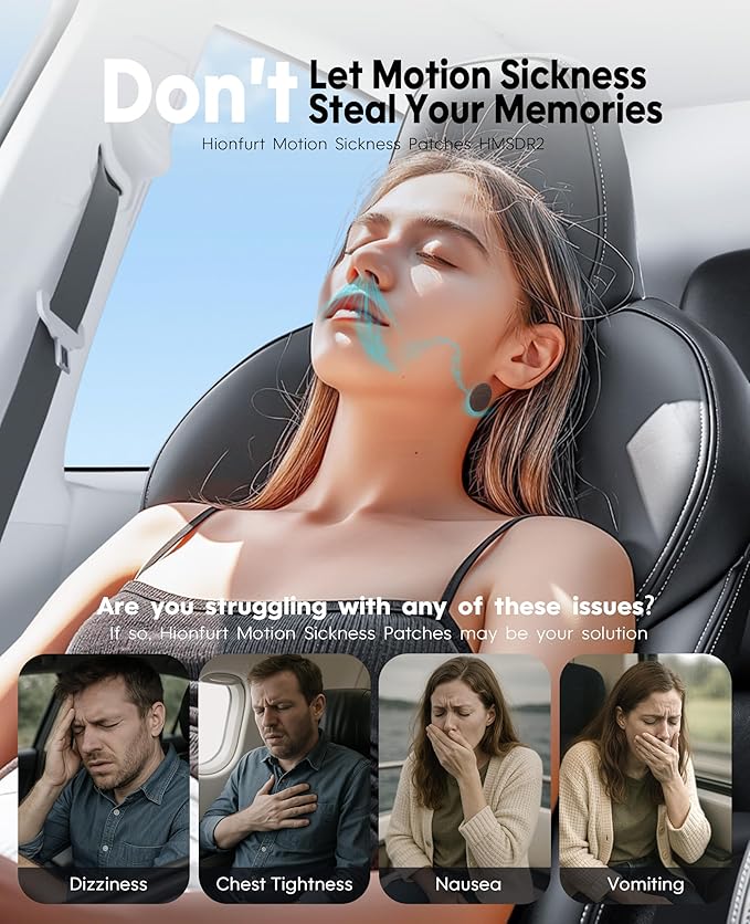 Hionfurt HMSDR2 64ct Motion Sickness Patches with Plant Essence – Lemon – Sea Sickness Patches for Cruise, Car, Airplane – Non-Drowsy, 72H Lasting