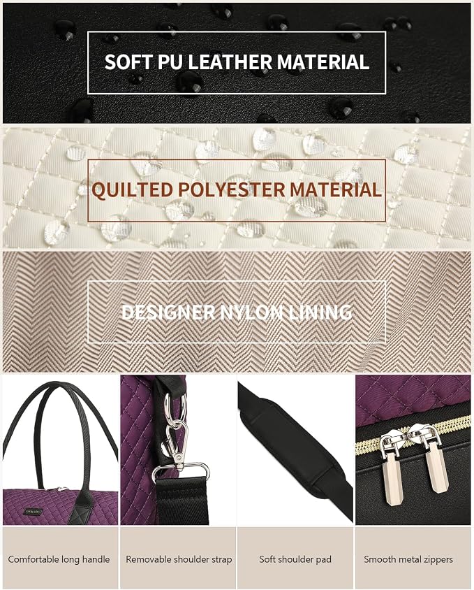 Weekender Bags for Women Travel, Under Seat Carry On Bags for Airplanes Overnight Bag with Shoe Compartment Luggage Sleeve, Foldie Travel Tote Bag Hospital Bag, Travel Gifts, Purple Black