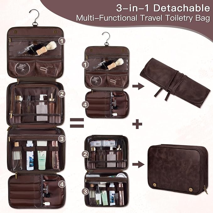 Personalized 3-in-1 Mens Toiletry Bag Groomsmen Gifts Best Man Proposal Gifts Bachelor Party Favor, PU Leather Waterproof Shaving Bag for Toiletries Travel Essential Accessories Dark Brown I