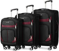 3-Piece Softside Expandable Luggage Set with Front Open Pocket,Lightweight Durable Suitcase Sets Double Spinner Wheels & w/LOCK（Black-Burgundy,20in/24in/28in）