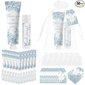 50 Sets Moisturizing Hand Cream Lotion Lip Balm Kit Bulk for Wedding Thank You Welcome Return Gifts Something Blue Floral Theme Birthday Baby Shower with Tags Organza Bags Rustic Vintage Aesthetic