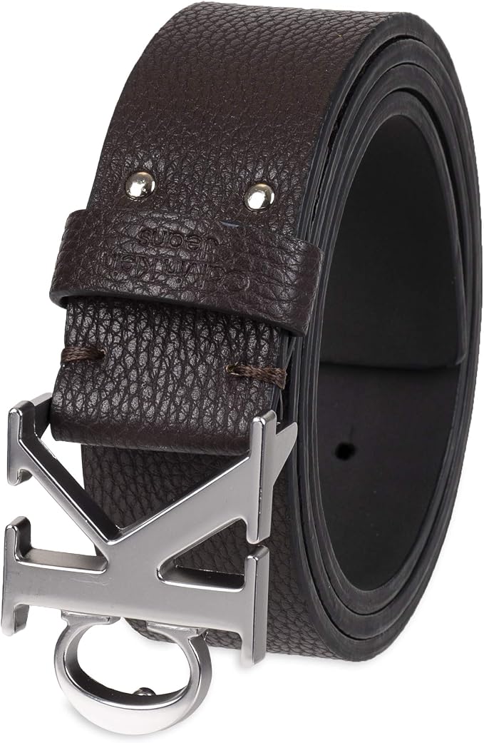 Calvin Klein Men’s CK Monogram Cut Out Buckle Belt – Casual Belt for Jeans & Everyday Wear