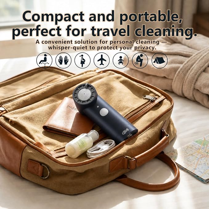 Portable Electric Bidet for Travel | Handheld Rechargeable Travel Bidet with 5 Spray Modes | Compact Personal Hygiene Solution for Camping, Hotel, Postpartum Care & Baby (Black)