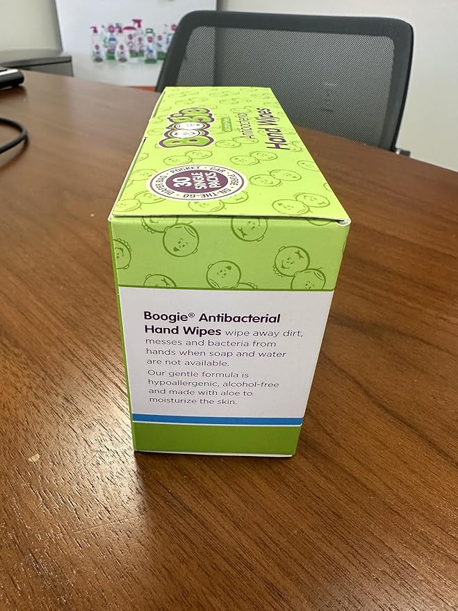Boogie Antibacterial Hand Wipes - 30 Count - Hypoallergenic & Alcohol-Free - Individually Wrapped - Travel and Diaper Bag Essential