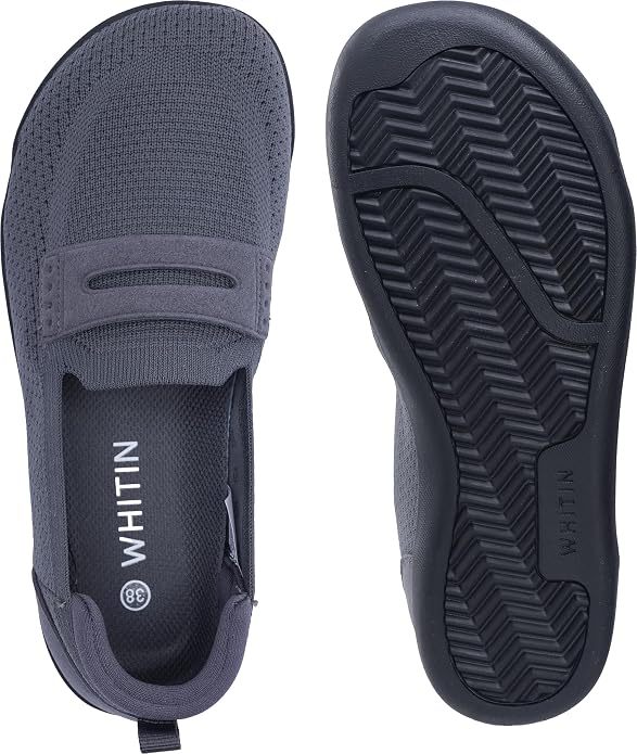 WHITIN Women's Round Toe Slip On Penny Loafers | Wide Barefoot Flats with Breathable Knit