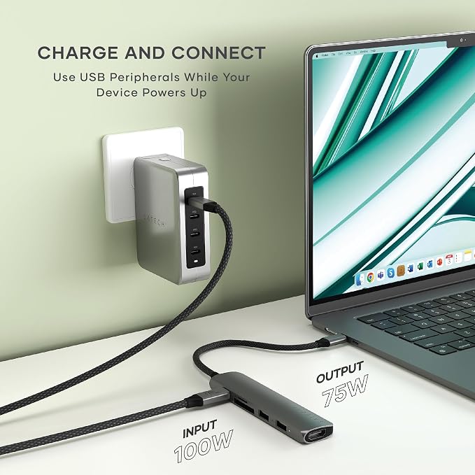 Satechi 6 in 1 USB C Hub Multiport Adapter with HDMI 4K@60Hz, 100W PD Charging, 2X USB-A Data Ports, Micro/SD Card Readers for MacBook Air/Pro/Neo, iPad Air/Pro, Windows – Space Gray