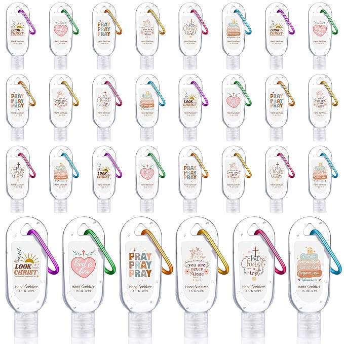 24 Pack Christian Hand Sanitizer Keychains Bible Verse Mini Hand Sanitizer Gel Keychains Bulk Travel Size Gift Religious Church Christian Gift for Christmas Thanksgiving Women Teacher Coworker