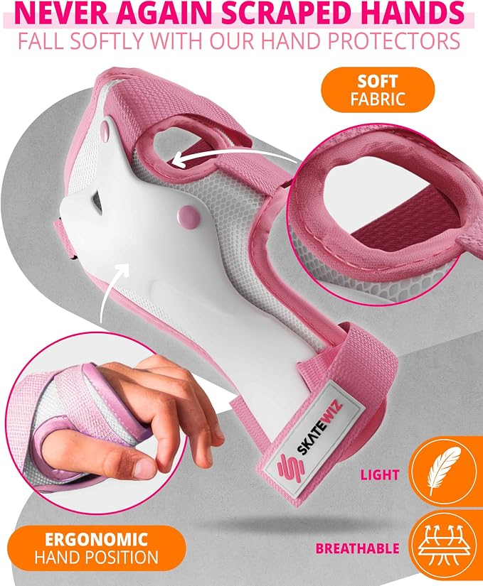SKATEWIZ Skateboard Pads Protective Gear Set for Kids and Adults - Smash - Roller Skate Pads [6pc] with Wrist Guards - Skating Protective Gear - Roller Derby