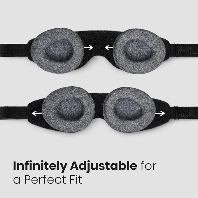 Manta Slim Sleep Mask – Ultra-Light Blackout Eye Mask with Adjustable Eye Cups, Above-the-Ear Elastic Strap, Minimalist Low-Profile Design for Better Rest