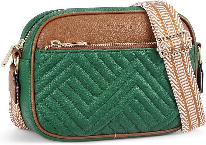 BOSTANTEN Quilted Crossbody Bags for Women Vegan Leather Purses Shoulder Handbags with Wide Strap