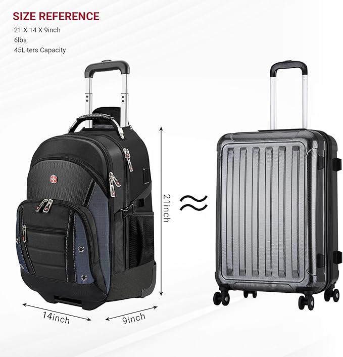 star cloud Rolling Backpack with Wheels, USB & Type-C Charging Port, 21x14x9 Water Resistant Wheeled Backpack, 17.3" Roller Laptop Backpack with TSA Lock, Carry On Luggage for Business Travel College
