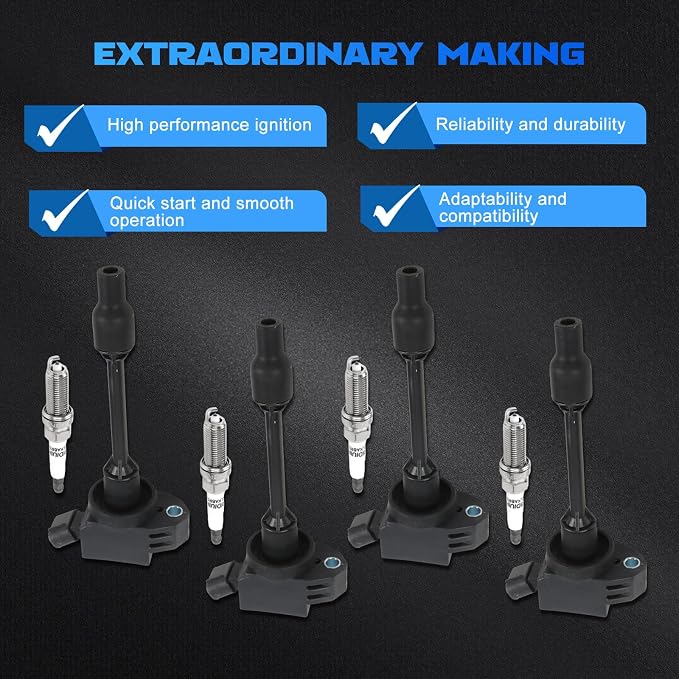 4PCS UF848 Ignition Coils + 4PCS 96210 Iridium Spark Plugs Ignition Coils Pack Fits for 2018-2020 Camry, 2020 Corolla, 2019-2020 RAV4 1.8L 2.5L, Coil Pack Set Aftermarket Parts