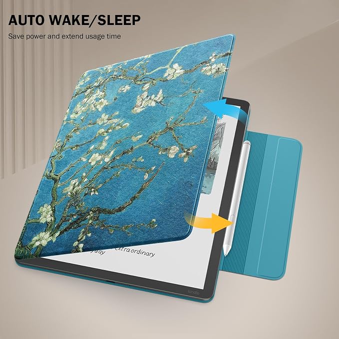 MoKo Magnetic Case for All-New 11" Kindle Scribe 2025(3rd Generation) & Kindle Scribe Colorsoft 2025(1st Gen) - Slim Folio Premium PU Leather Cover with Pen Clasp & Auto Sleep Wake, Apricot Blossom