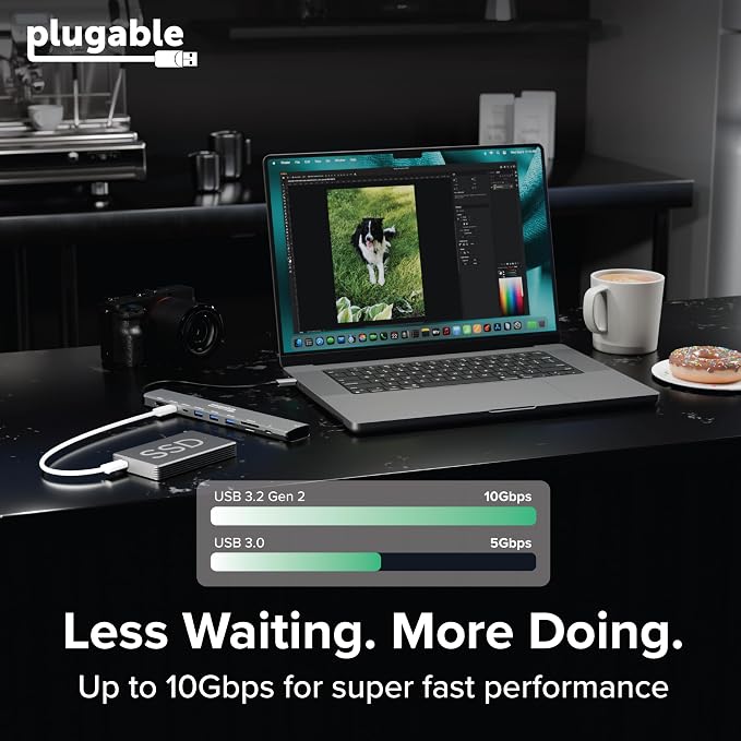 Plugable USB C Hub: 10-in-1 Multiport Adapter (8K/4K 144Hz HDMI 2.1, 2.5G Ethernet, 140W Charging, 10Gbps Data) Driverless IT Deployment for MacBook Pro/Air Windows Thunderbolt Chromebook, USBC-10IN1E