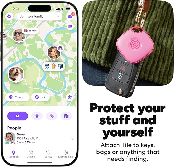 Tile by Life360 Mate - Bluetooth Tracker, Keys Finder and Item Locator for Keys, Bags and More. Phone Finder. Both iOS and Android Compatible. 4-Pack (Colors)