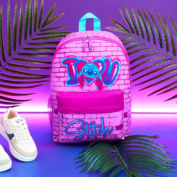 Disney Stitch Backpack for Girls Teens School Bag Kids Book Bag School Supplies Gifts (Pink)