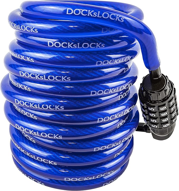 DocksLocks Weatherproof Coiled Security Cable Lock (5ft to 25ft Lengths) with Resettable Combination, Anti-Theft Protection for Kayaks, Bikes, Paddleboards, Scooter, Equipment, Bicycles and More 10ft