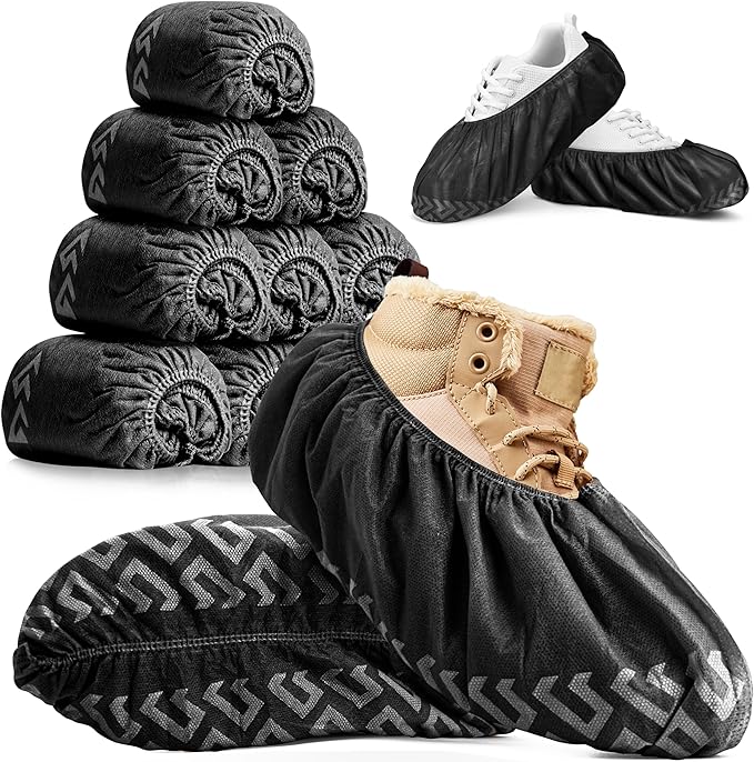 Premium Disposable Boot & Shoe Covers Booties | 50 Pack | Durable, Non-Slip, Non-Toxic, Water Resistant, Recyclable Protectors for Indoor & Outdoor | Large Size Fits Most Shoes