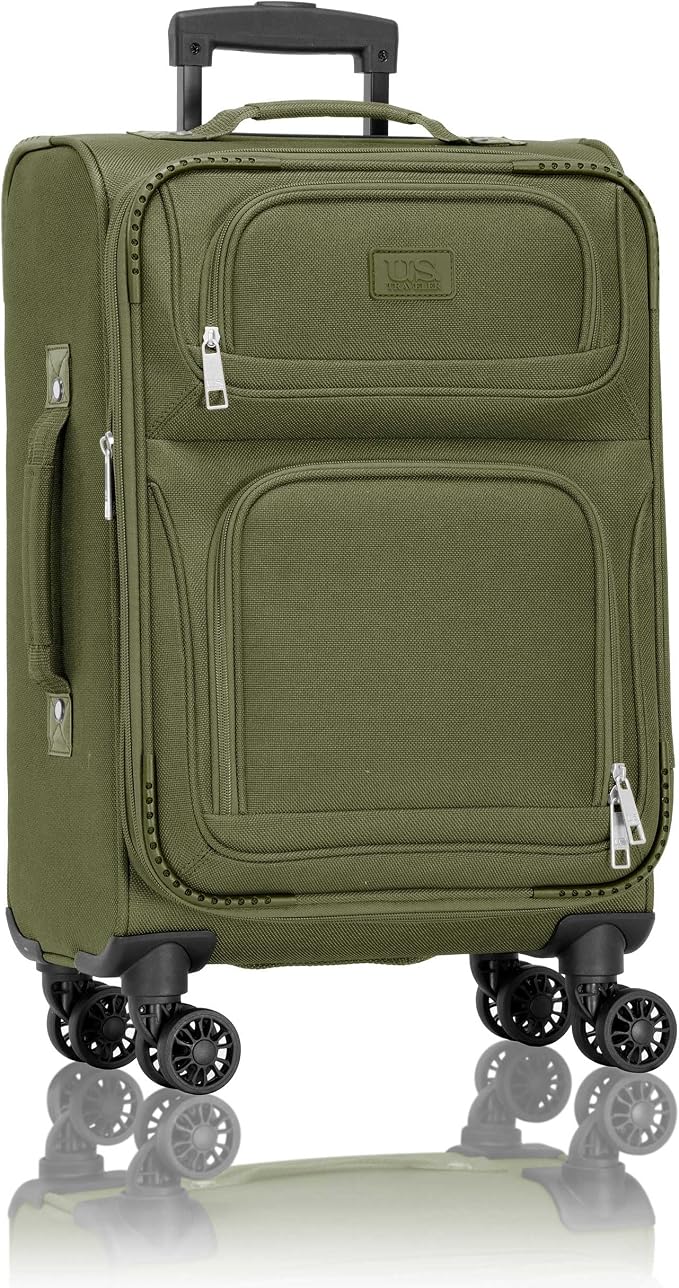 U.S. Traveler Rio Lightweight Softside Rolling Carry-on Suitcase, 4-Wheel Single, Green