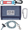 Rough Enough Kids Wallet for Boys with RFID Blocking Denim Canvas Blue | Includes lanyard keychain carabiner. For camping travel and outdoor use. Smooth YKK zippers. Holds cards cash ID. 5x3.4 inch