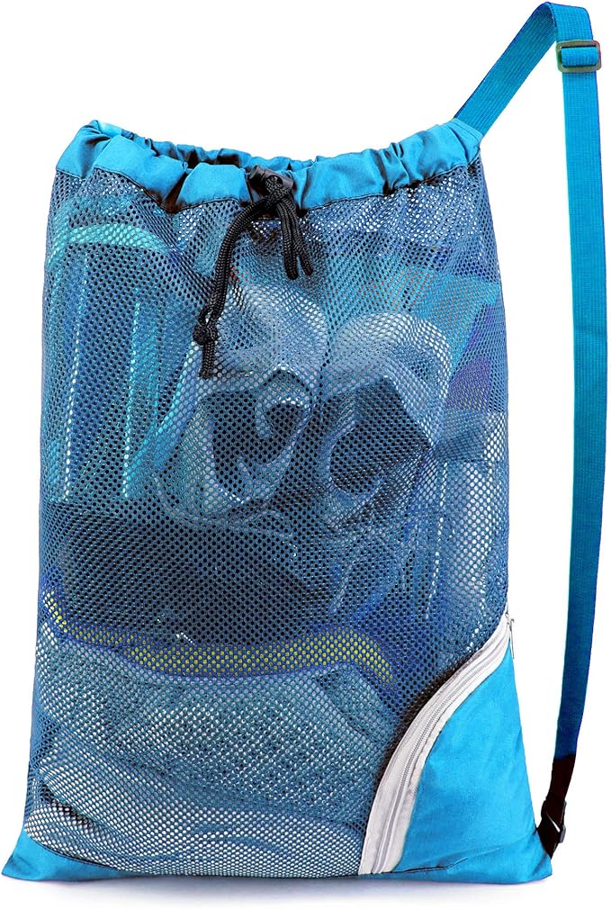 BeeGreen Mesh Drawstring Bag Swim Backpack for Beach Pool Sports Gym Draw String Cinch Bags for Swimming Soccer Basketball Gear Teal