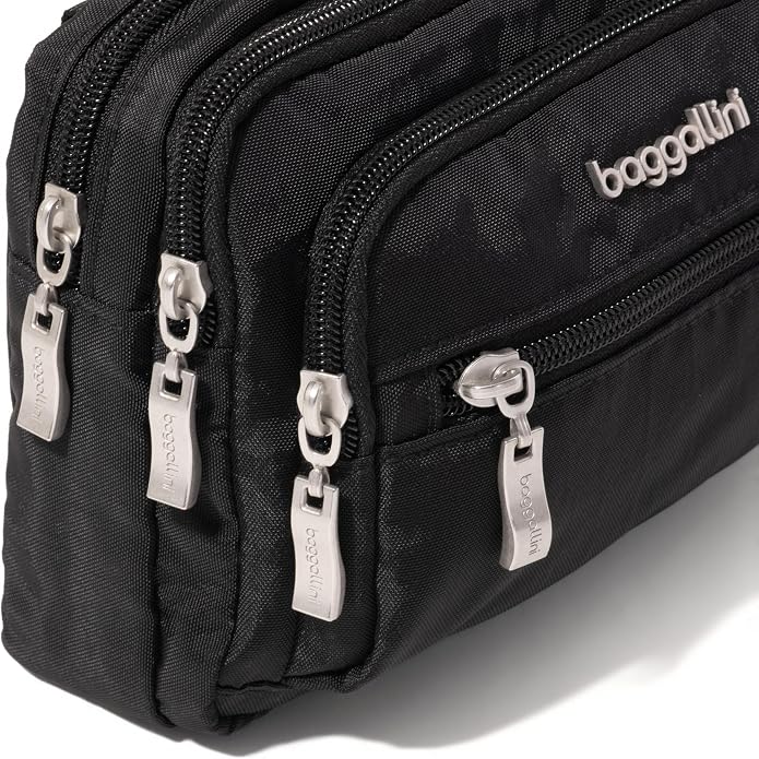 Baggallini Triple Zip Small Crossbody Bag for Women - Lightweight Convertible Fanny Pack Belt Bag