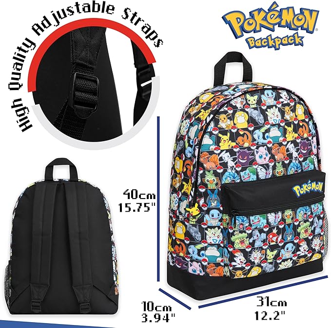Pokemon Backpack for Kids Teens Boys Girls, Pikachu Anime Backpacks, Bag for Daycare Sports Vacation Travel, School Gift (Multi AOP)