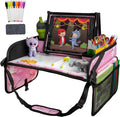 Lusso Gear Travel Car Seat Tray - Dry Erase Board & Secure Tablet Holder for Toddler Travel - Durable 600D Oxford Cloth with Snack & Toy Compartments for Road Trip Essentials for Kids - Pink Unicorn