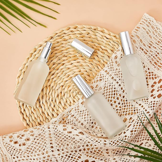 Roshtia 30 Pcs Glass Spray Bottle Clear Empty Bottles Small Refillable Reusable Perfume Bottle with Fine Mist Sprayer Pump for Face Body Travel(3.4 oz,Silver)