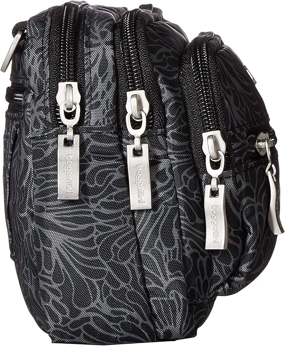 Baggallini Triple Zip Small Crossbody Bag for Women - Lightweight Convertible Fanny Pack Belt Bag