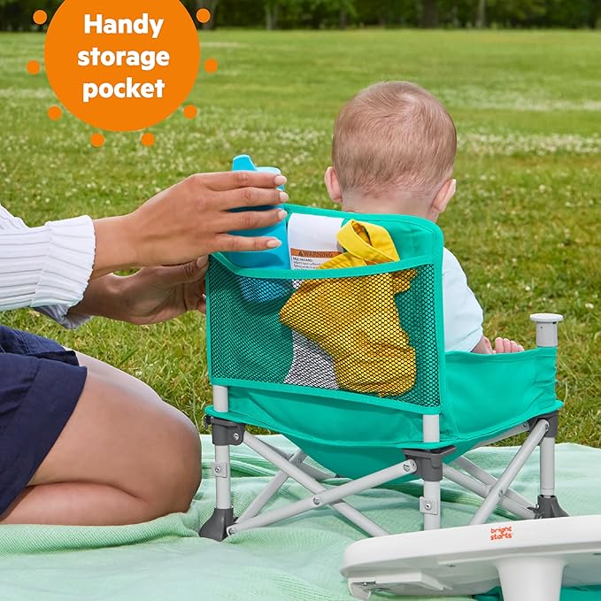 Bright Starts Pop 'N Sit Portable Booster, Indoor/Outdoor Use, Floor Seat with Feeding Tray, Teal, 6 Mos - 3 Yrs