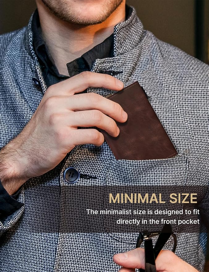 typecase Mens Wallet Card Holder: Pop Up Aluminum Case, Genuine Leather, Smart, RFID Blocking, Slim, Minimalist, Front Pocket - 9-14 Card Capacity | ID Window | Cash Slot (Oil Wax Brown)