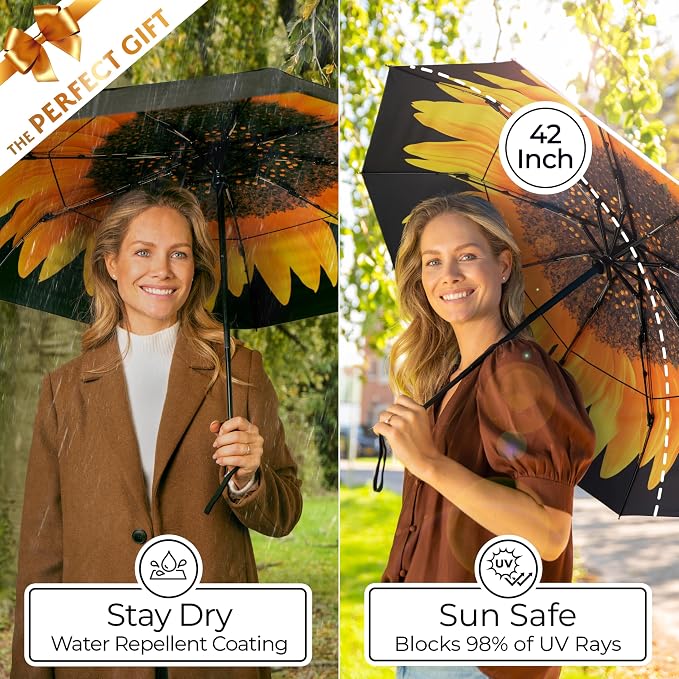 TUMELLA Strongest Windproof Travel Umbrella (Compact, 100MPH Wind-Tested), Light, Portable, One-Handed Use, Automatic Folding Rain Umbrella, Durable, Premium Grip, Fits Car & Backpack